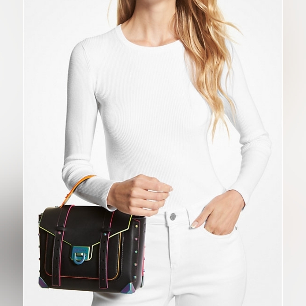 Michael Kors Manhattan Medium Contrast-Trim Leather Satchel – NWT - Retail $678 - Picture 9 of 11